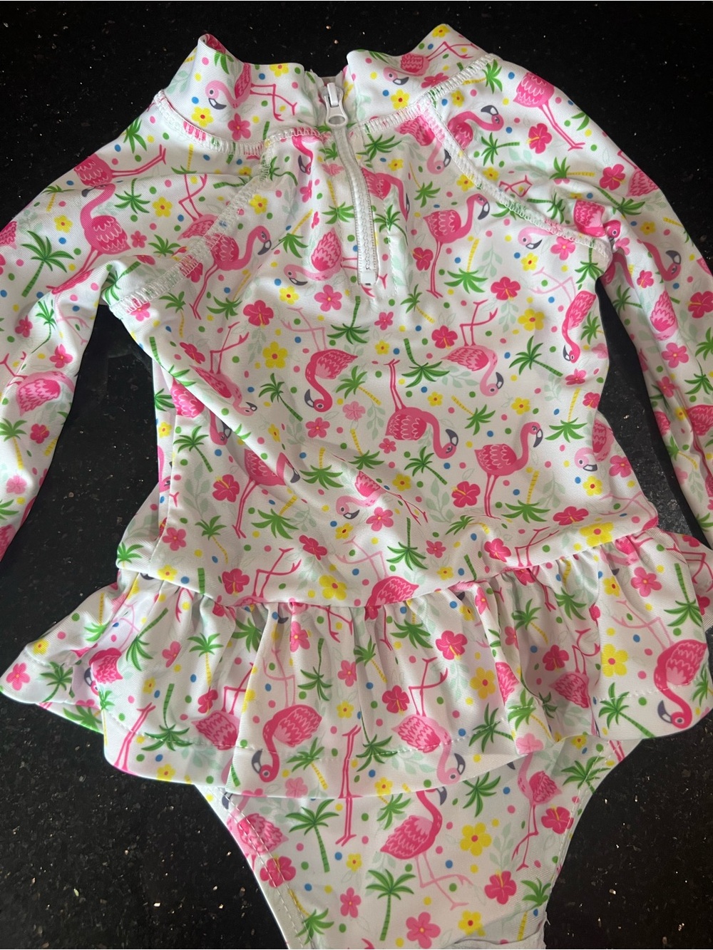 Flap Happy White Long-Sleeve Flamingo Print One-Piece